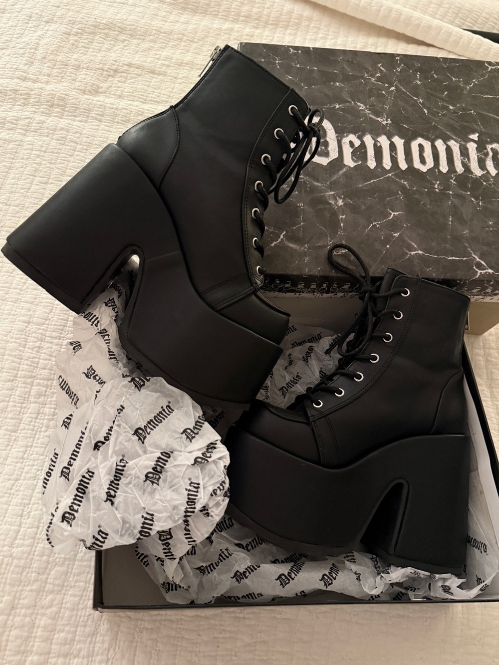 DEMONIA Camel 203 Black Chunky Platform Lace-Up Ankle Boots